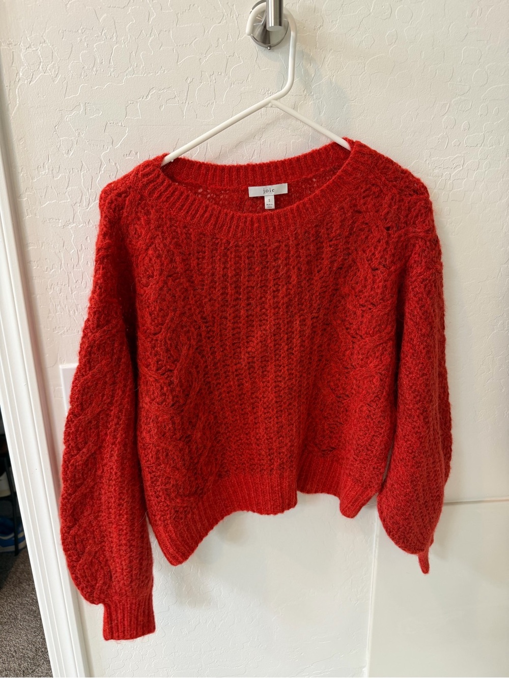 Joie Vibrant Red Cable-Textured Crewneck Sweater